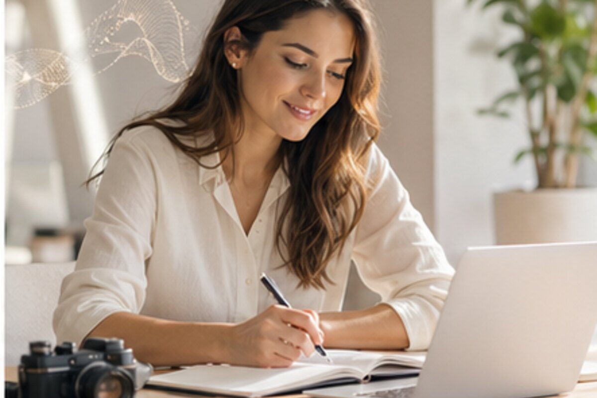 Utiliser l'IA pour créer du contenu sans perdre sa voix - illustration professionnelle par Clara Morel