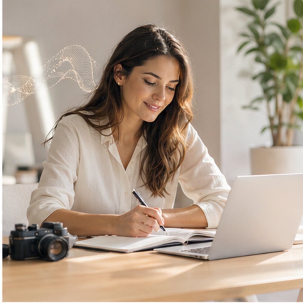 Utiliser l'IA pour créer du contenu sans perdre sa voix - illustration professionnelle par Clara Morel